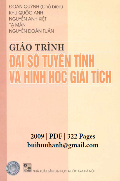 Giáo Trình Đại Số Tuyến Tính Và Hình Học Giải Tích (Nxb Đại Học Quốc Gia  2009) - Đoàn Quỳnh | Sách Việt Nam